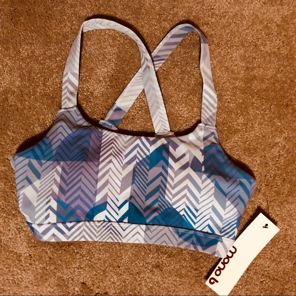 small blue and gray sports bra.